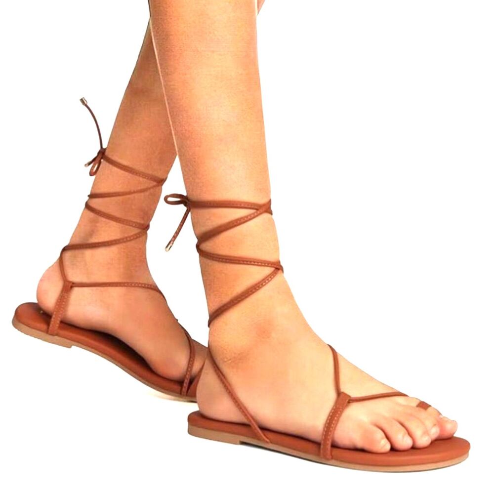 Viciously Vixen Tan Lace Up Sandals Size 9 Gladiator Boho Summer Flat New